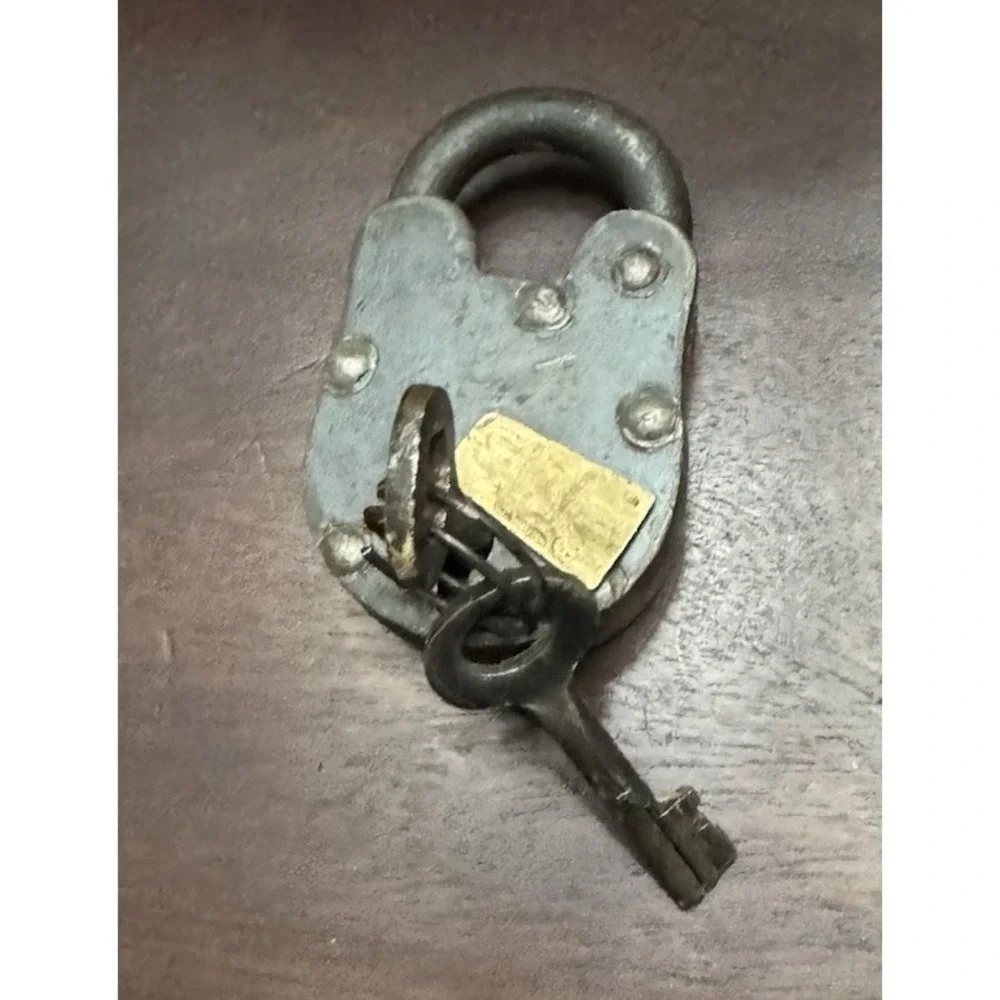 Antique Padlock 3'' Cast Iron Lock and Keys Old Vintage 1800s Style